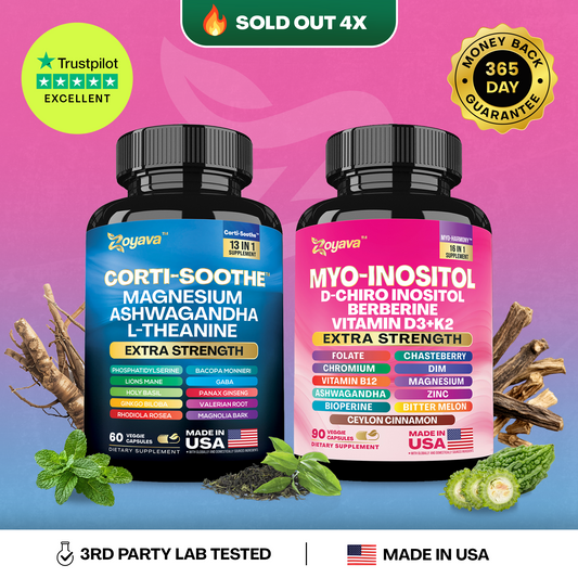 Zoyava Soothe and Smooth Bundle: Cortisol 60 and Myo-Inositol 90 Capsules Supplement Bundle