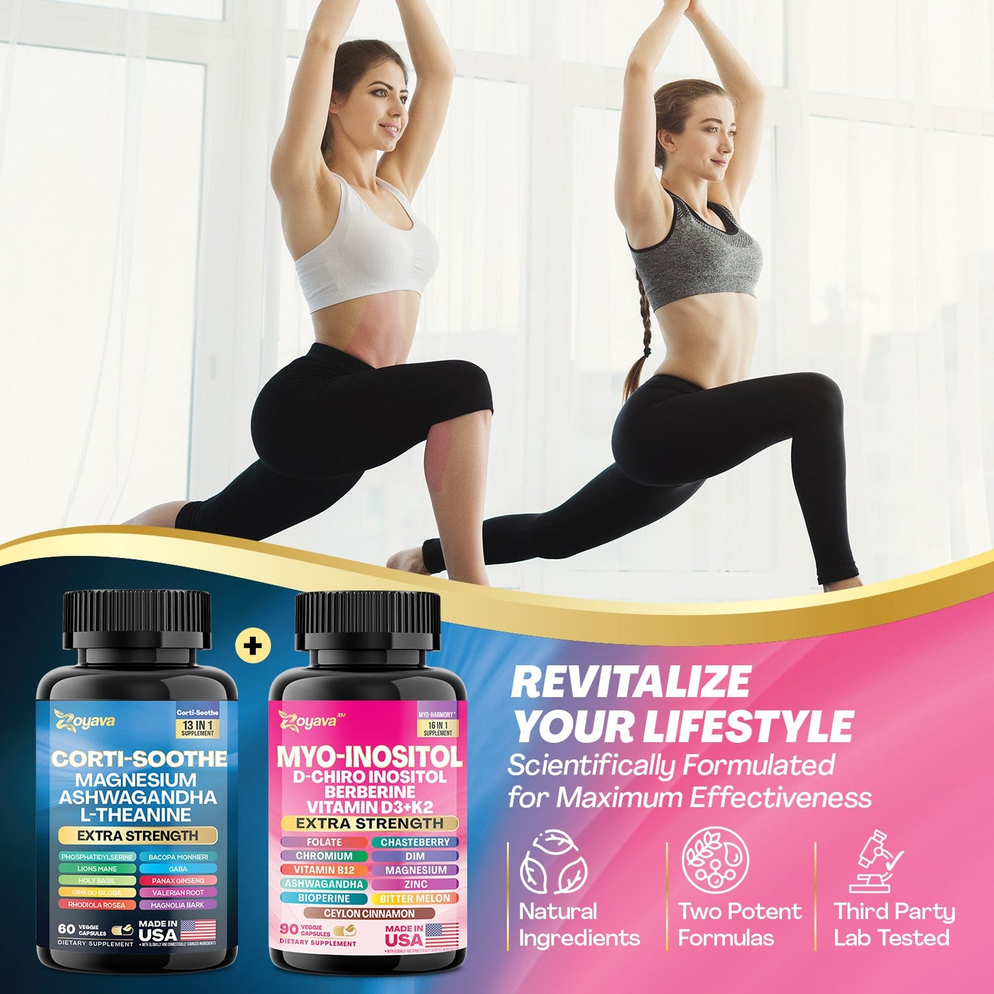 Zoyava Soothe and Smooth Bundle: Cortisol 60 and Myo-Inositol 90 Capsules Supplement Bundle